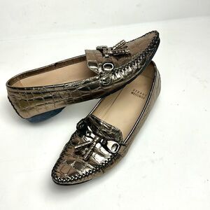 Stuart Weitzman Metallic Croc Embossed Topstitch Moccasin Loafer With Tassel 7,5